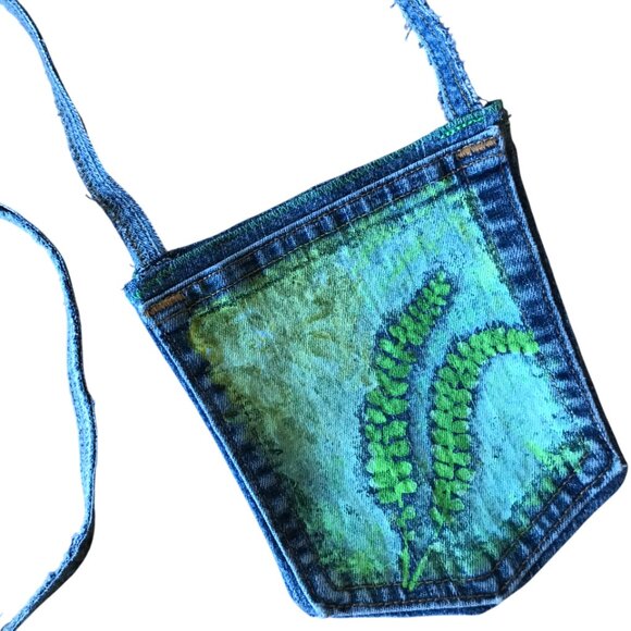 Crossbody Mini Jean Pocket Purse: Handmade Over Shoulder Floral Cell Phone Bag - Picture 1 of 10
